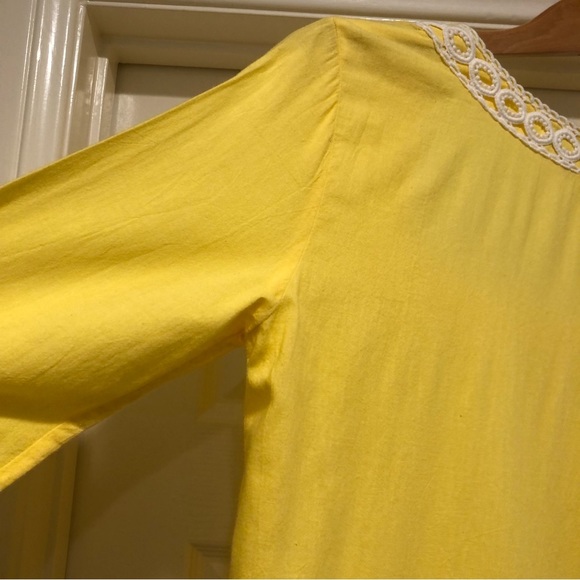 SEATON Retro Yellow Tunic Beach Pool Coverup 100% Cotton PomPon Fringe Size M - Picture 9 of 15
